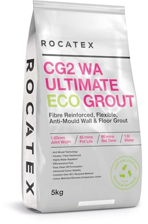 ROCATEX CG2 WA Ultimate Eco Grout 5Kg – High-Performance, Water-Resistant & Mould-Resistant Tile Grout – CG2 WA Rated – For Walls & Floors, Interior & Exterior Use (Jasmine, 5Kg)