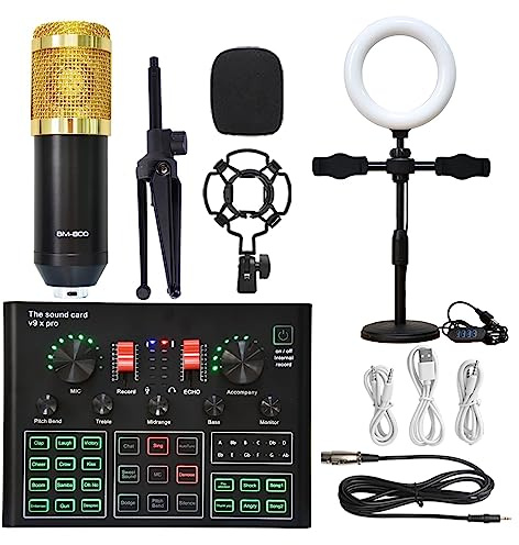 Kit de tarjeta de sonido, Juego de tarjeta de sonido de Audio profesional V8, micrófono de condensador de estudio for grabación de Podcast, transmisión en vivo(V9X PRO Full Set)