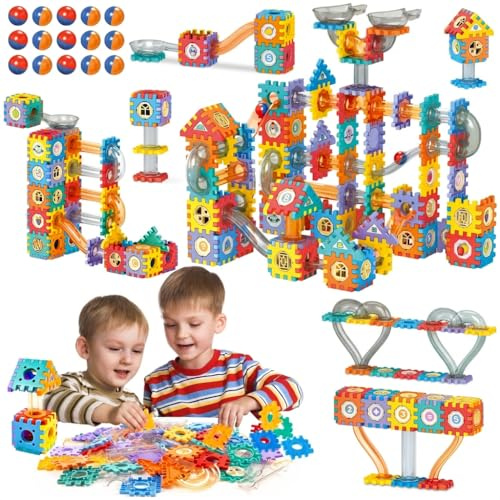 COSICOSY Marble Run Track Building Blocks Toy Set, 246 PCS STEM Construction Marble Runs Game for Kids Ages 3,4,5,6,7,8,9,10,11,12, Creative Marbles Race Track Educational Gift for Boys and Girls