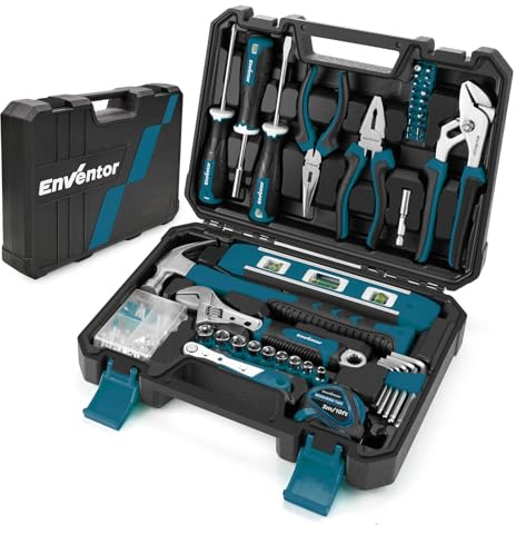 Enventor Caja de Herramientas Completa 158 Piezas Azul, Maletin Herramientas de Mano de Uso General, Kit Juego de Herramientas con Llaves, Set Herramientas Portable para Bricolaje y Arreglos Diarios