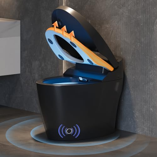 Homary Smart Toilet with Built-in Bidet, Auto Open/Close Lid Heated Seat Elongated Japanese Toilet, Auto Flush, LED Display, Foot Sensor, Tankless, Black, Automatic, Horizontal Outlet - WYI658067L