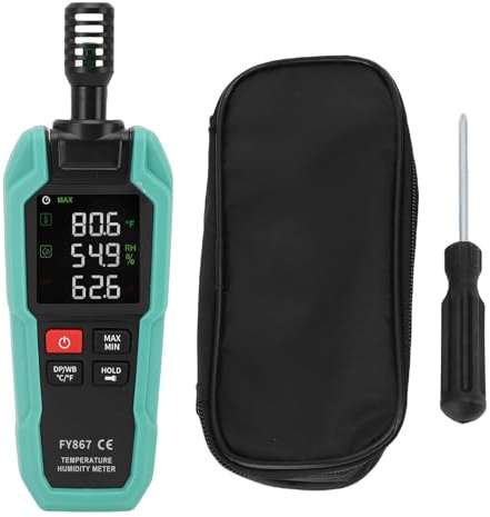 Fyearfly Misuratore di Temperatura del Punto di Rugiada, -20~60 ℃ Misuratore Digitale di Temperatura + umidità Punto di Rugiada Ambientale Igrometro Portatile Relativo a Bulbo Umido