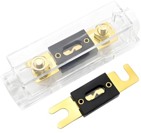 LKRXW Kfz Inline ANL Sicherungshalter mit 2 Stück 300A ANL Sicherungen 0,2,4 AWG Vergoldet Flachsicherungshalter Audio Schutz Auto-Sicherungshalter Verstärker Flachsicherungen Halter
