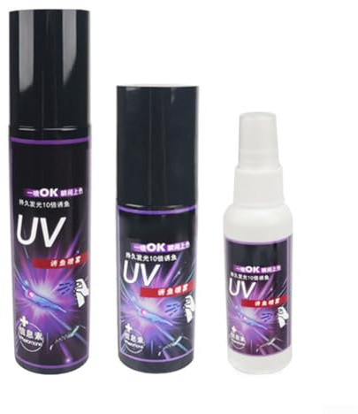 Zoegneer Spray de aroma atrayente de pesca, 50 ml, líquido UV, fluorescente, mejorador de cebo suave para agua de mar y agua dulce, adecuado para cebo vivo como calamar, saurio, camarón, locha y arena