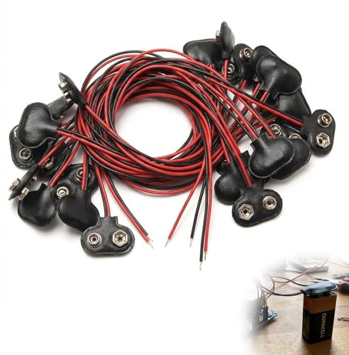 Wcawnlt 30 conectores de batería de 9 V, clip de batería de 9 V con cable de 150 mm, batería de fiche en forma de T con cable preinstalado, accesorios electrónicos para proyectos de bricolaje y
