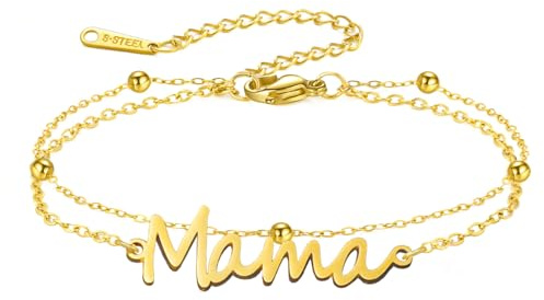 LIKGREAT Kvinnors armband i rostfritt stål, justerbart, med texten Mamma, minimalistisk, delikat smycke för mamma, fru, mors dag, födelsedag, Taglia Unica, Rostfritt stål, Inga ädelstenar
