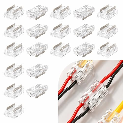 20pcs Conectores de tira de LED COB 10mm COB Sin Soldadura Empalme LED | Conector LED 10mm de 2 pines sin soldadura para tiras COB, unión rápida y estable sin cortes de luz.