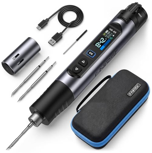Saldatore a Batteria,HS-03 Saldatore Stagno 100°C - 450°C Regolazione Della Temperatura a 5 Livelli Riscaldamento Rapido In 3s Funzione Di Spegnimento Automatico Regolabile,Fai Da Te,Riparazione