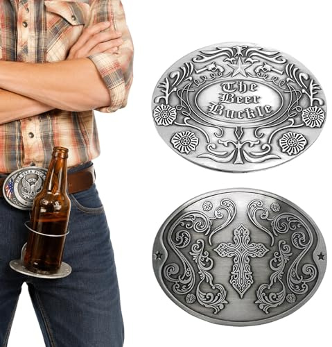 DZ'HUE Bier Gürtelschnalle, Freihändig Mit Bierhalter, Bierholster – Gürtelschnalle Mit Bierbecherhalter In Antikbronze für Outdoor-Aktivitäten, Geschenk für Männer