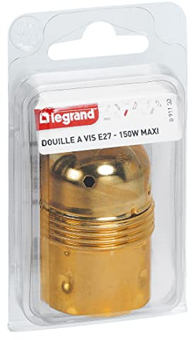LEGRAND - Douille E27 pour Ampoule - Douille en Acier Laitonné avec Borne de Terre - Puissance Max : 150W - Fabriqué En France