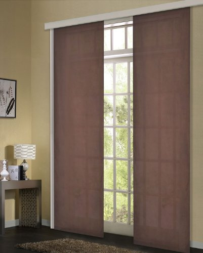 Gardinenbox Flächenvorhang, Schiebegardine Blickdicht matt, 2 Stück 245x60, Braun, aus Micro Satin (Mikrofaser Gewebe), mit Paneelwagen und Beschwerungsstange -085600-, 085600