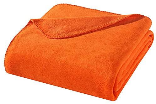 WOHNWOHL® Kuscheldecke (150x200cm) • Weiche Tagesdecke • Sofadecke • Wohndecke • Schlafdecke • Oeko-Tex zertifizierte Baumwolldecke • Samtig weiche Decke • Farbe: Orange