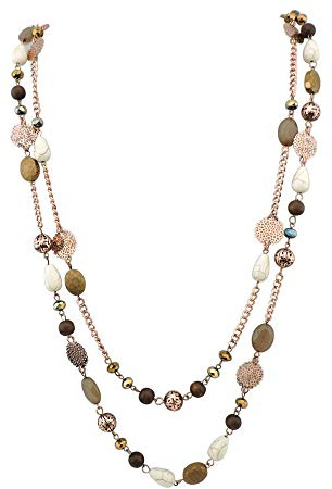 Bocar Long Necklaces for Women Trendy, Boho Layered Crystal Beaded Collar Necklaces for Women, Fashion Statement Necklaces Jewelry (NK-10084-Brown)