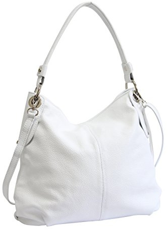 AMBRA Moda Damen echt Ledertasche Handtasche Schultertasche Beutel Shopper Umhängtasche GL012 (Weiß)