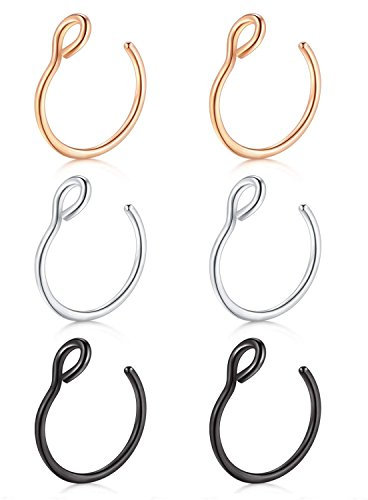 JFORYOU Nasenring, 6 – 14 Stück, 316L, Edelstahl, falscher Nasenring, Septum-Piercing, 3 – 6 Stück, 8 mm, Edelstahl