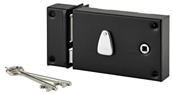 THIRARD - Serrure Horizontale en Applique 6 Gorges à Fouillot pour Entrée - Gauche - Axe 56 mm - Carré 7 mm - 140 x 88 mm - Noir - 2 Clés - Coffre et Gâche Acier Cambré - Mécanisme à 6 Gorges