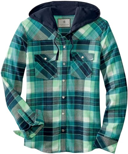 Legendary Whitetails Women's Standard Lumber Jane Hooded Flannel Shirt, Frozen River Plaid, Medium