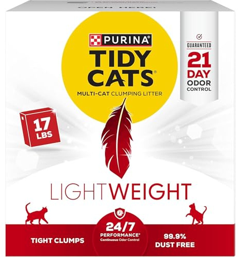 Purina Tidy Cats LightWeight 24/7 Performance Odor control, Multi-Cat, Clumping, 99.9 Percent Dust Free Cat Litter - 17 lb. Box