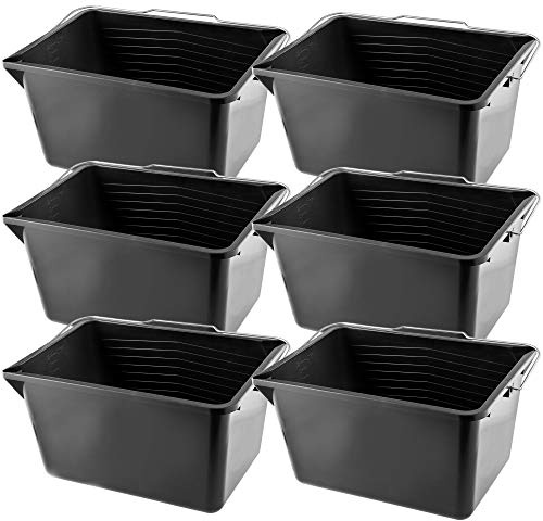 KADAX 6er Set Farbeimer, eckiger Malereimer aus Kunststoff, Eimer mit Griff aus Metall, Stabiler Wassereimer mit Gießrand, für Renovierung, Garten, Putzeimer, rechteckig, leicht (12L, schwarz)