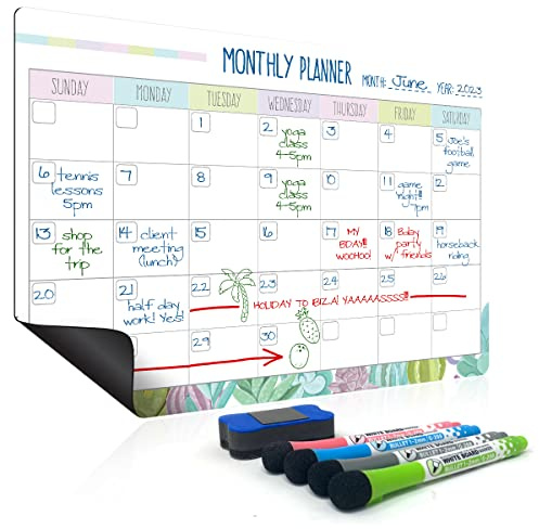 ﻿Joeji's Kitchen ﻿﻿Calendario Magnetico Pizarra ﻿con 4 Rotuladores - Calendario Imán ﻿Planificador Familiar