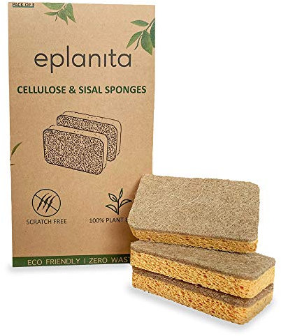 eplanita Natural Plant Based Scrub Sponges (3 Pack), Non-Scratch, Biodegradable Eco Scourers for Kitchen and Bathroom