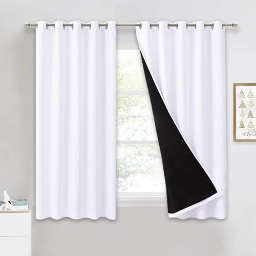 PONY DANCE 100% Blackout Double-Layer Curtains with Liner - Thermal Insulated 66x72 Inch Long Curtains for Bedroom Living Room, Energy Energy & Noise Reducing, White Grommet Blackout Drapes, 2 Panels
