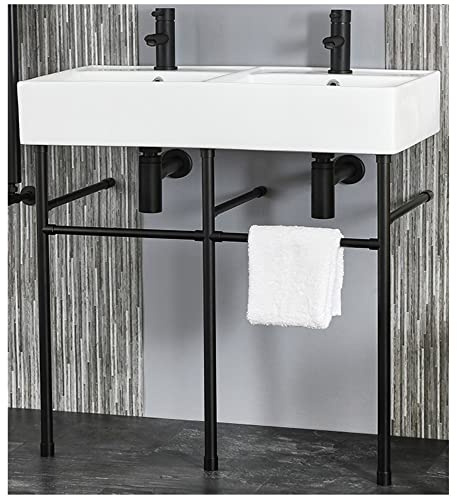 MILANO White 2 Tap Hole Double Bathroom Basin Black Washstand 820 x 420mm