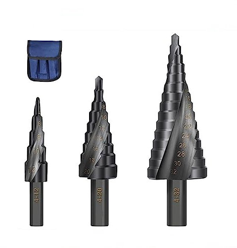 Stufenbohrer, Metallbohrer, 4–12/20/32 mm, 6–30 mm, Kobalt-Stufenkegelbohrer, Holz/Metall-Lochbohrwerkzeug, 3-teiliges Set mit Tasche