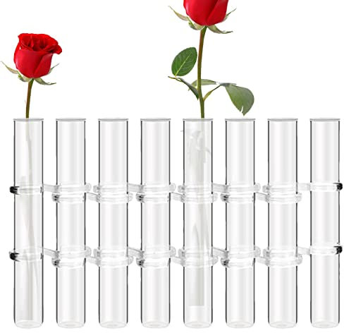Moxeupon Aufklappbare Blumenvase | 8 Stück/6 Stück transparente Tischvasen | Hydrokultur-Pflanzenvase, Reagenzglas-Blumenvase aus Glas, Blumenarrangement-Vase mit Haken und Bürste