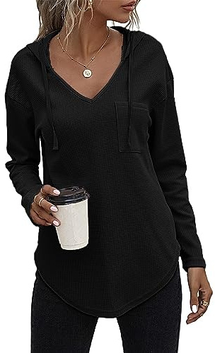 Tanmolo Sudadera con Capucha para Mujer de algodón con Mangas largas, Negro, M