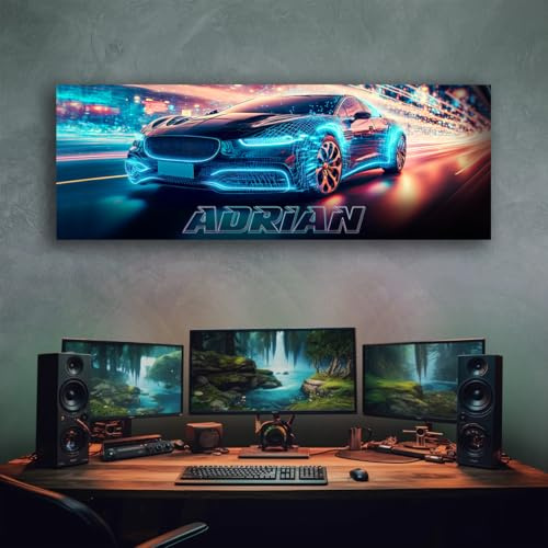 tjapalo® vz23 Gamerposter mit Namen personalisiert gaming Wanddeko gamer Bild für die Wand Wandbild gamer Poster Auto cyber Rennauto Bild, Größen Name: B70xH25cm