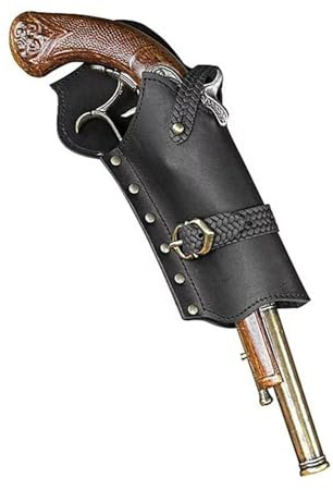 SIULAS Pirat Steinschloss Holster für Cosplay, mittelalterliche Steampunk Leder Pistole Holster, Taille hängende Ritter Single Gun Halter Revolver Gürtel Holster,Schwarz