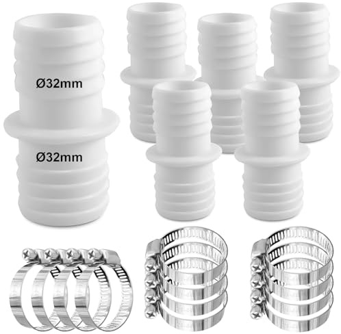 6 Stück Schlauchverbinder 32mm, Pool Adapter, Poolschlauch Set Mit 12 Edelstahl Schlauchschellen