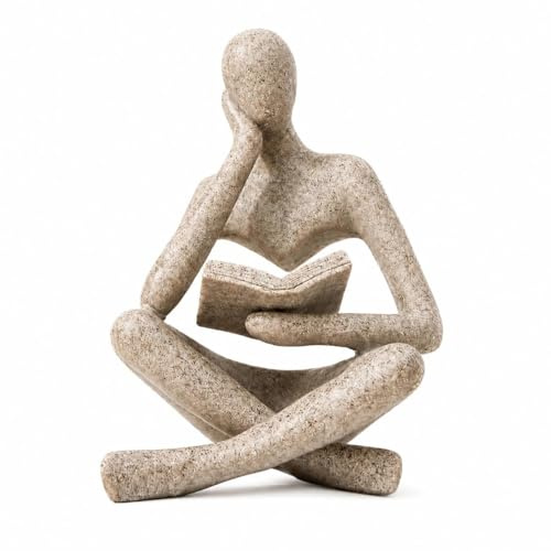 LINZHEN Style-A Beige, Creative Abstract Thinker Bookend for Home Aesthetic, Study, and Wine Cabinet – Stylish Shelf Decor Accent and Thoughtful Gift for Living Room, Bar, or Coffee Shop
