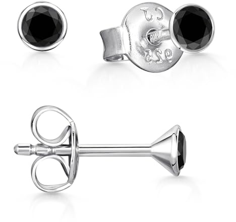 Kleine Zirkonia Ohrstecker Silber 925 rund schwarz rhodiniert SO-437 | Ohrringe Stecker aus hautfreundlichem Sterlingsilber von MATERIA by Matthias Wagner