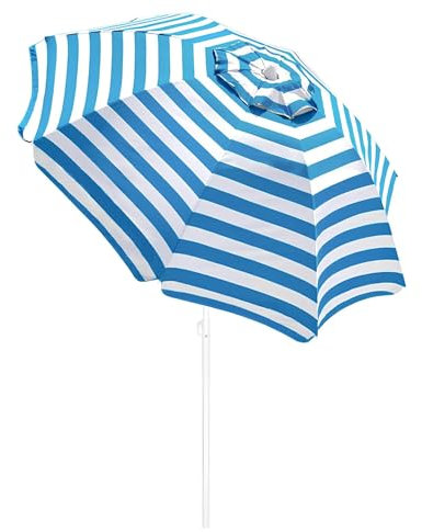 160 Cm Gartensonnenschirm Für Draußen, Runder Strandschirm Mit Druckknopf-Neigung Und Kurbel, Uv-Schutz-Terrassenschirm Mit 8 Stabilen Streben, Abnehmbar, Höhenverstellbar, Leicht Zu Tragen(Blue)