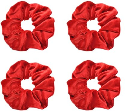 4 elastici per capelli, in raso, morbidi elastici per capelli a coda di cavallo, per donne e ragazze, stile classico, per capelli (rosso)