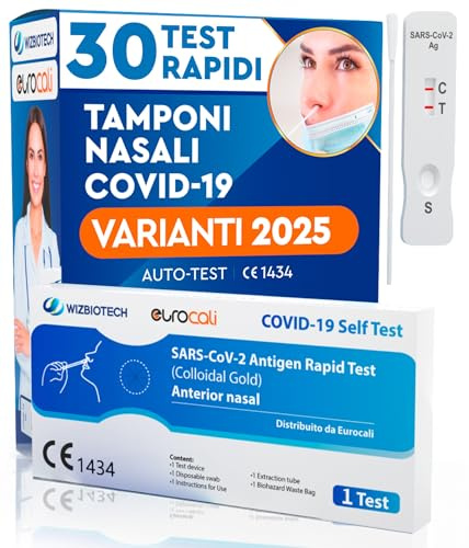 30x Tamponi COVID 19 - Test Nuove Varianti 2025 - Tamponi Rapidi Nasali Certificati per Uso Domestico, Risultato Rapido