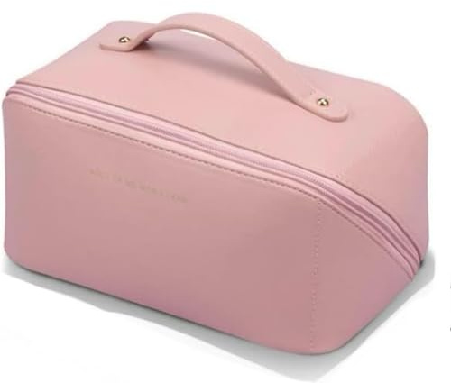 HealthyMoov Trousse de Toilette Pochette Organisateur Maquillage cosmétiques parfums Vanity Case Sac de Voyage Accessoire de beauté Rangement Salle de Bains Simili Cuir PU étanche Waterproof Rose