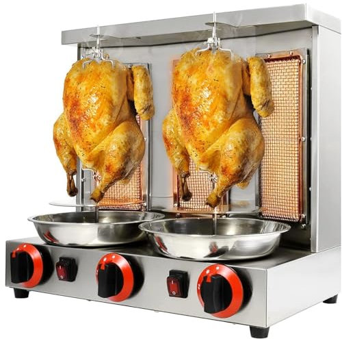HNBYLMM Kebab griglia per arrosticini, Macchina per Kebab Doner Verticale a Gas, Macchina per girarrosto Girevole a 360° con bruciatore e vaschetta raccogli-Carne per Uso Commerciale, casa, Cucina,L