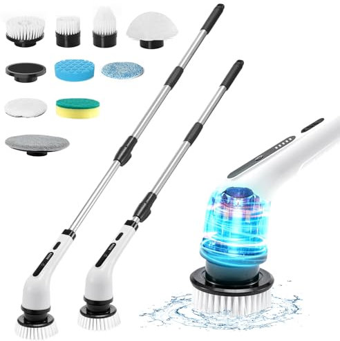 LN COZY CORNER Electric Spin Scrubber - Cordless Power Scrubber with 9 Replaceable Brush Heads, Adjustable Extension Arm & 2 Speeds for Effortless Cleaning of Floors, Tubs, Tiles, and Toilets