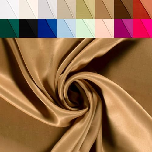 Viskosesatin Stoff Meterware - Futterstoff Viskose Satin - glänzender Dekostoff - Faschingsseide, Viskosestoff Seide, Stoff Abendmode *Ab 50, Farbe: 053 hellbraun