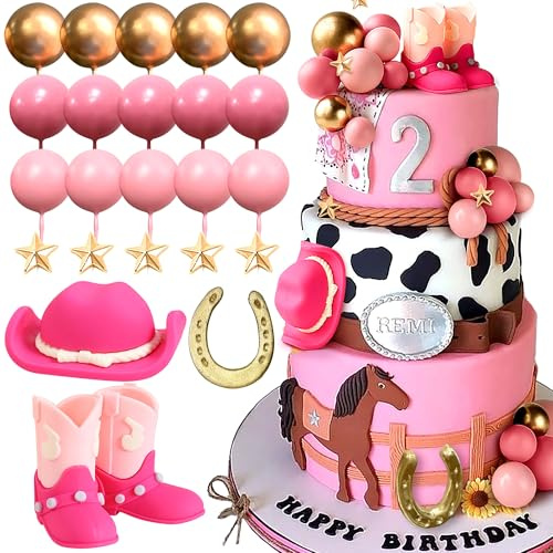 JeVenis Cowboy Cake Topper Cowboy Western Cake Decorations Cowgirl Hat Birthday Cake Topper Cowgirl Boots Cow Balls Cake Toppers