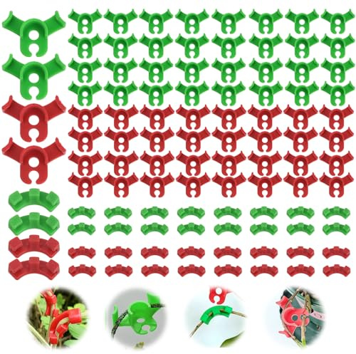 ZephyrCraft 100 Stück Pflanzenbieger Clips, 90 Grad Low Stress Training für Kletterpflanzen, je 30 große + 20 kleine in Rot & Grün, Wiederverwendbare Pflanzenclips