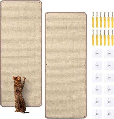 Unnosin 2 Stück Kratzmatte Katze, Natürliche Sisal Teppich Kratzbretter für Katzen, 100 cm Kratzecke Kratzteppich, Widerstandsfähige Katzenmöbel zum Schutz von Sofas, Türen, Teppichen und Wänden