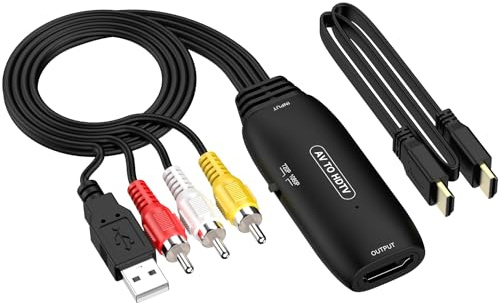 SUNYOY Convertitore da RCA a HDMI, Adattatore AV a HDMI 1080P, Cavo USB per Console di Gioco, DVD, Set-top Box
