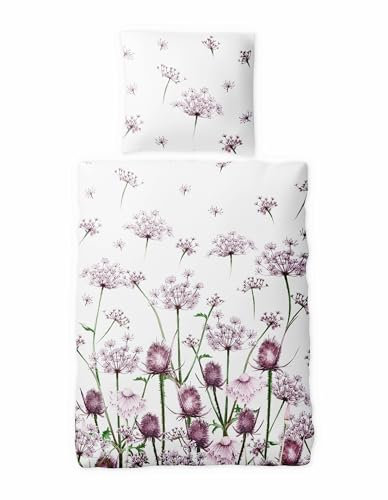 JACK Biber Bettwäsche 2 TLG. 135x200cm Pimpinella Rot Violett Wildblumen