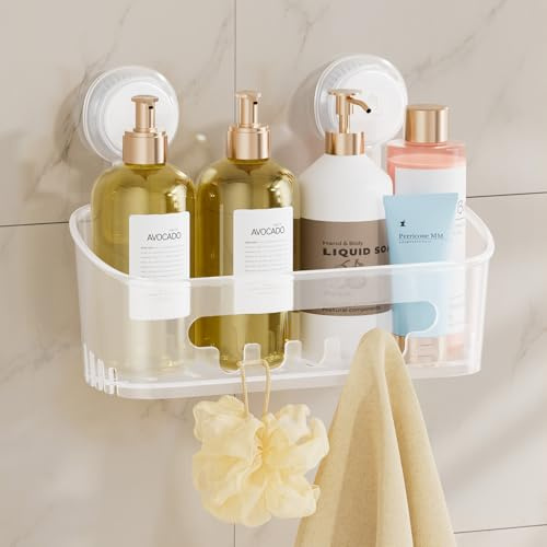 TAILI Mensola Doccia con Ventose Senza Foratura per Bagno Mensola, Clear | Mensola da Doccia con Ventosa per Bagno Doccia Caddy Carrello di stoccaggio Senza Foratura Portaoggetti Organizer da Bagno