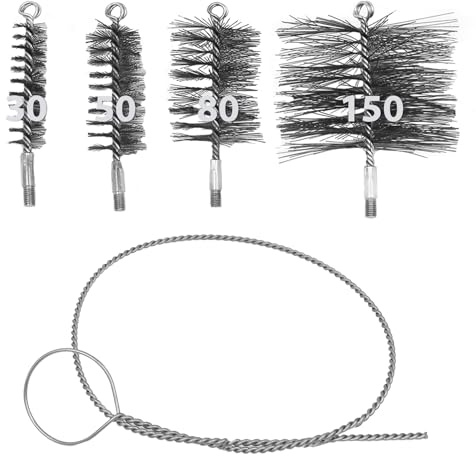 4 Stück Ofenrohrbürste Set - 30/50/80/150 mm Ofenrohrbürste und 1m Stahldraht Ofenrohrbürste Schornsteinbesen Set - Kaminrohr Reinigungsbürste für Schornstein Kamin Ofenrohr Rauchrohr Reinigung