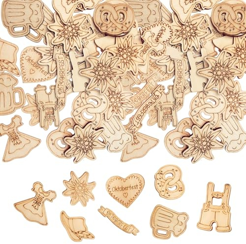 200 Stück Oktoberfest Streudeko Holz, Bierhut- und Kleid-Motiven, Holz Konfetti Edelweiß Bier Hut Kleid, für Bayrische Oktoberfest Partys, 3-4cm Oktoberfest Deko